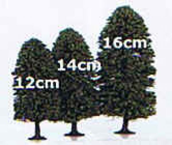 Jordan 5C, 3 Laubbäume grün sortiert mit Fuß, ca. 12/14/16 cm, Made in Germany