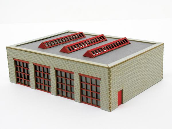 DM-Toys 714, Lasercut Bausatz, Fahrzeughalle Werkstatt oder Feuerwehr klein, 1:160 Spur N