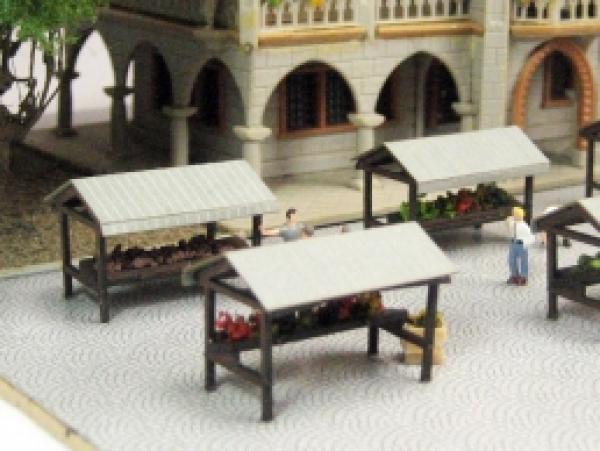 DM-Toys 627, Lasercut Bausatz, Set Marktstände 7x, Spur N 1:160