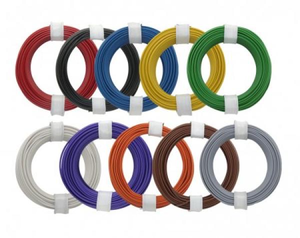 Kupferlitze, 0,04 mm², 1-adrig, Kupferlitzen-Set, 10 Rollen á 10 m Litze in 10 verschiedenen Farben