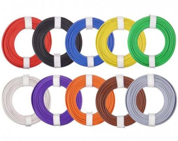Kupferlitze, 0,50 mm², 1-adrig, Kupferlitzen-Set 10 Rollen á 10 m Litze in 10 verschiedenen Farben