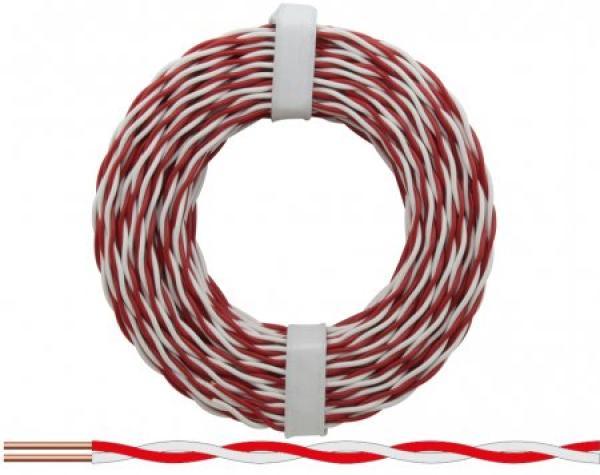 Kupferschaltdraht, 0.5 mm², 2-adrig, 10 m Ring, Rot/Weiß verseilt