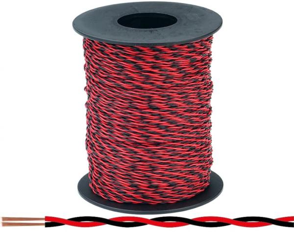 Kupferlitze, 2 x 0,04 mm², 2-adrig, verseilt, rot-schwarz, 100 m Spule