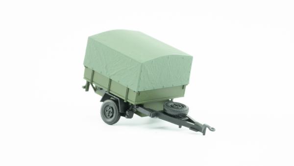 Hädl Manufaktur, Spur TT, Einachsanhänger mit Plane, militärgrün, 124043