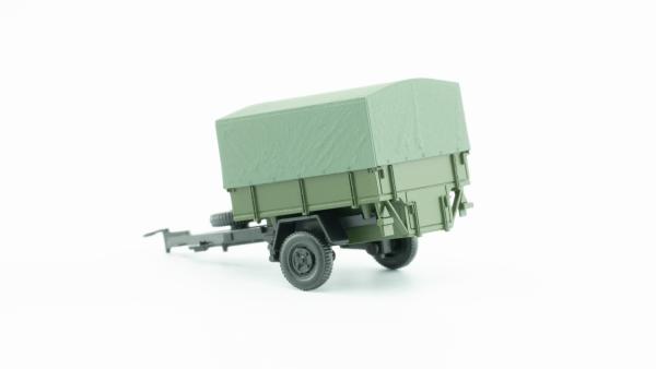 Hädl Manufaktur, Spur TT, Einachsanhänger mit Plane, militärgrün, 124043