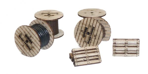 Igra Model, Spur H0, Paletten + Kabeltrommel, Laser-Cut Bausatz,121017