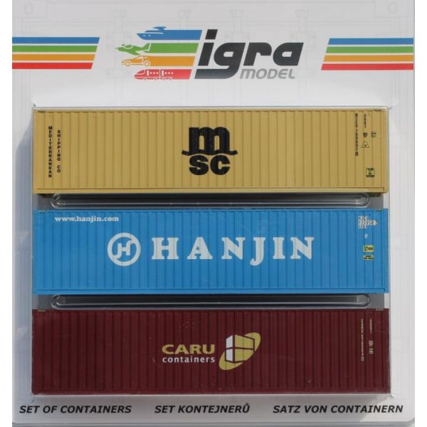 Igra Model, Spur H0, Container 3-er Set, CARU - HANJIN - MSC, 98010008