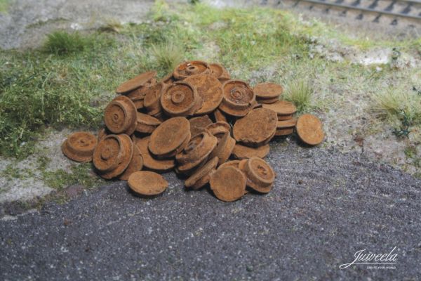 Juweela, Metallschrott Radrollen rostig, Spur N / Spur TT, 21216 - 21217, Made in Germany