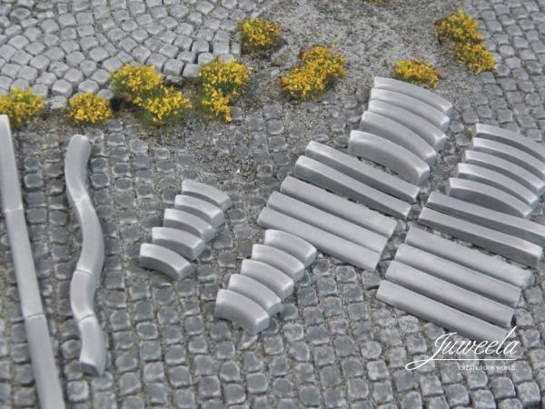 Juweela, Bordsteine Ergänzung (Kurve/Absenk), Spur 1, 1:32 / 1:35, 23434 - 23435, Made in Germany