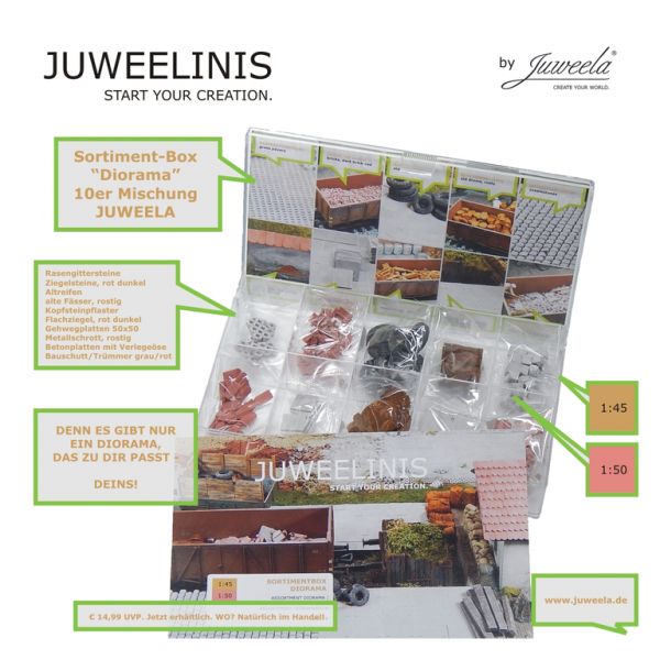 - Juweela, Spur 0, Sortiment-Box "Diorama", 24177 , 1:45, Made in Germany
