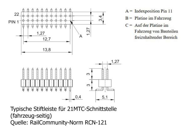 Tams Elektronik, Stiftleisten für Decoder-Schnittstellen 21MTC und PluX22, 70-01222-05