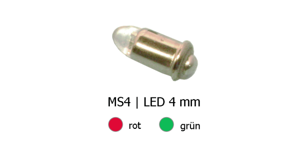 Tams Elektronik, Farbige LEDs mit Lampensockel, Sockel MS4, 10-24 V, rot oder grün 2er Set, 81-40526-02, 81-40527-02