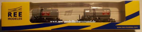 REE Modèles, Spur N, 2-er Set Kesselwagen, Bauart OCEM 29, “ERMEWA S.A.GENEVE”, Epoche III, NW-003