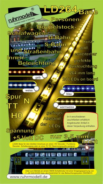 Ruhrmodell M139, LED Waggonbeleuchtung LD264 Base, 5Volt, Warmweiss, H0, TT, N