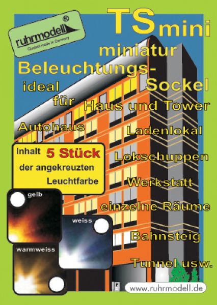 Ruhrmodell M086, TSmini SMD Beleuchtungssockel, warmweiss, 5er Pack