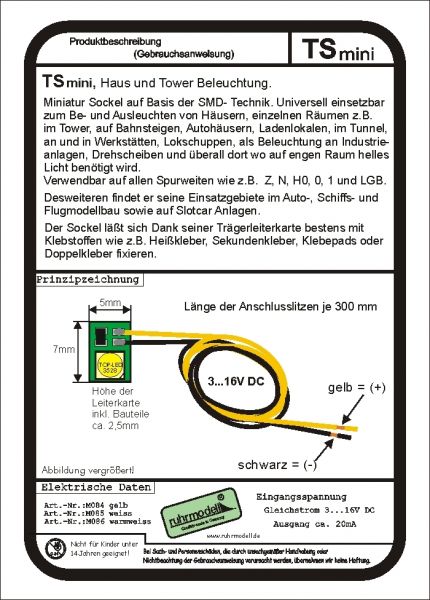 Ruhrmodell M086, TSmini SMD Beleuchtungssockel, warmweiss, 5er Pack